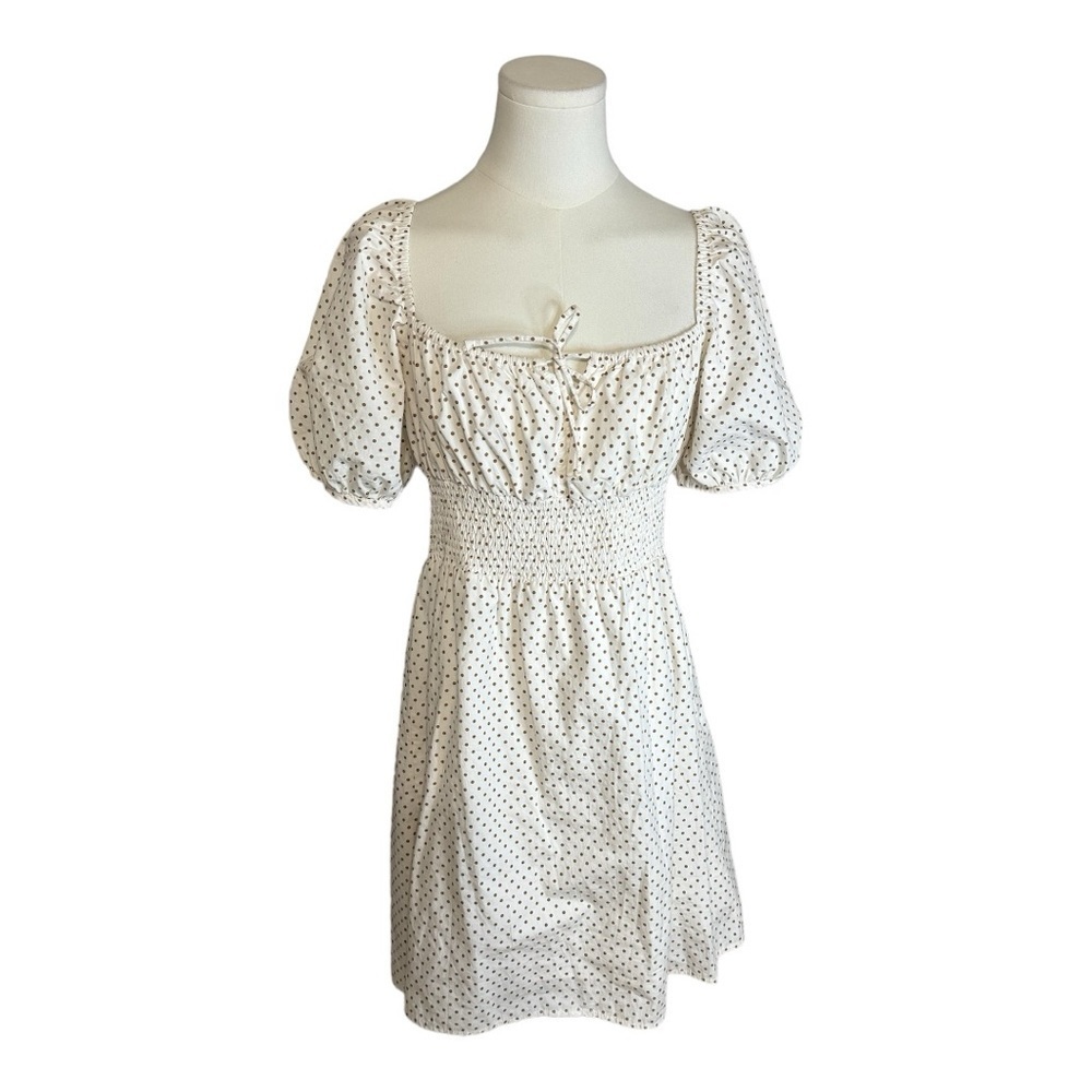 FAITHFULL THE BRAND Brown and White Polka Dot‎ Mini Midi Dress Lined Size 6 M